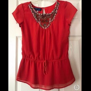 Coral embroidered blouse